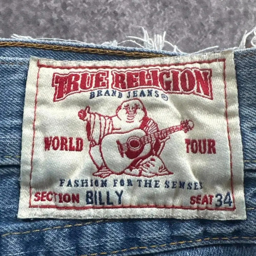 Vintage Y2K True Religion Billy Men’s Jeans World Tour Distressed Raw Hem Denim